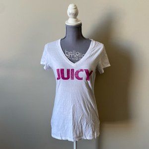 Juicy Couture womans white short sleeve v-neck graphic T-shirt